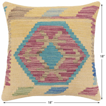 handmade Traditional Pillow Blue Gray Hand-Woven SQUARE 100% WOOL Hand woven turkish pillow2' x 2'